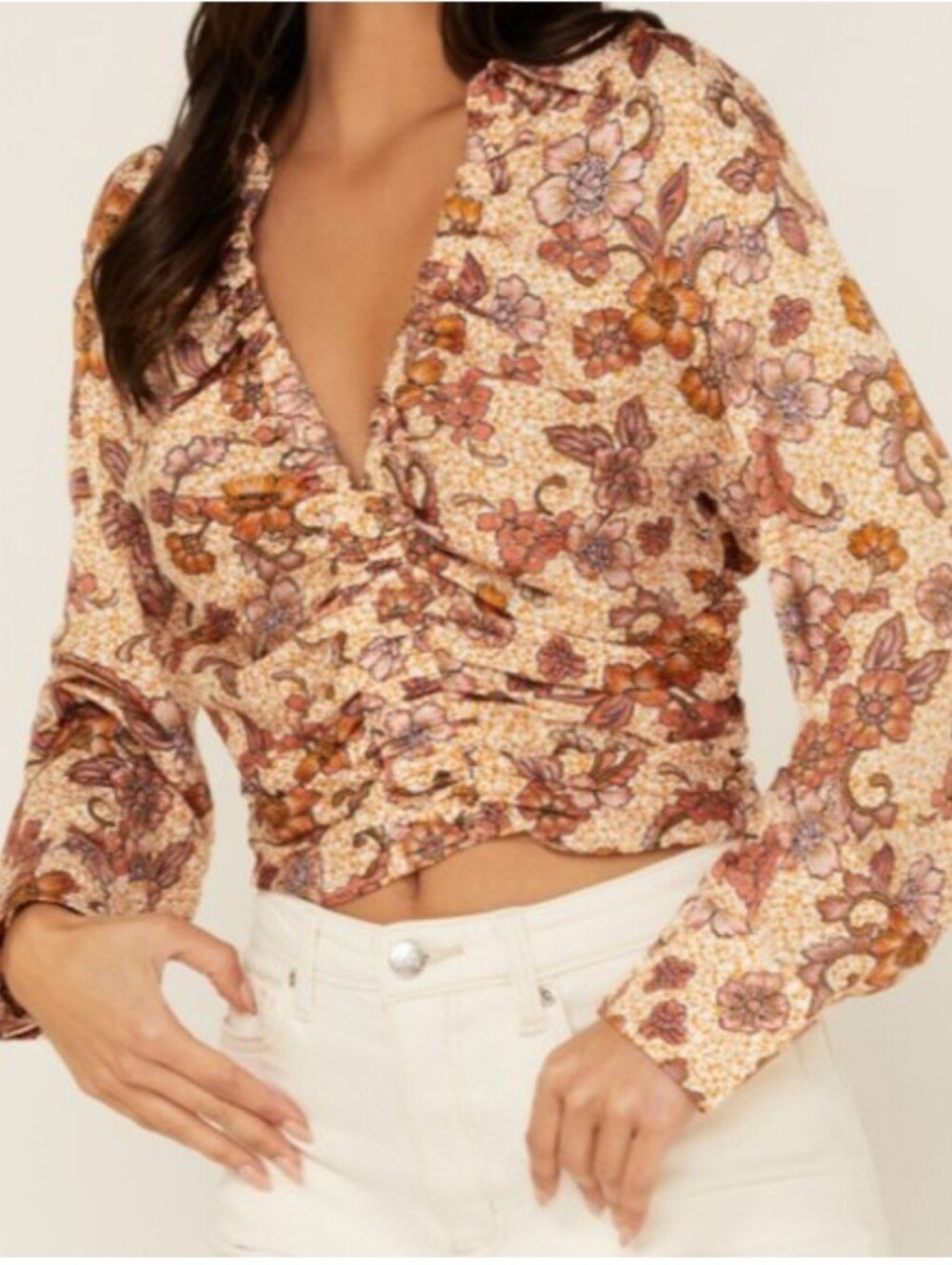 Free People I Got You Floral Print Long Sleeve Blouse In Multi Women’s Sz XL NWT